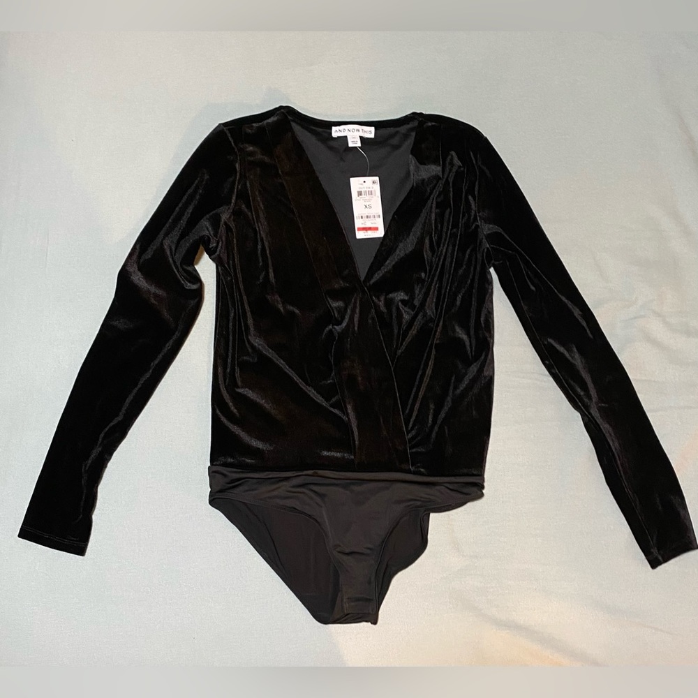 Velvet Long-Sleeve Surplice Bodysuit